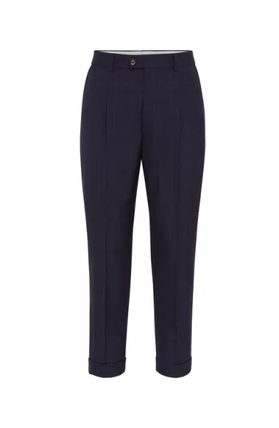 Brunello Cucinelli Trousers With Pleats In Navy Blue