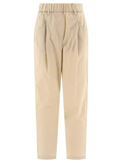 Brunello Cucinelli Trousers With Shiny Tab In Beige