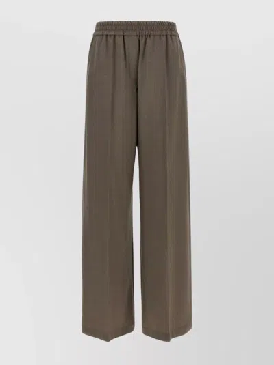 Brunello Cucinelli Trousers Wool Back Pockets Elastic Waistband Wide Leg