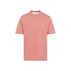 Brunello Cucinelli Light Red Cotton T-shirt With Embroidered Logo In Beige