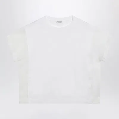 Brunello Cucinelli T-shirt In Cotton Jersey And Organza In White
