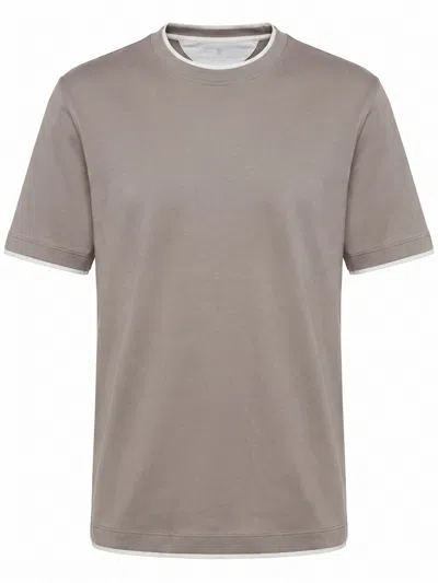 Brunello Cucinelli T-shirt With Faux-layering In Brown