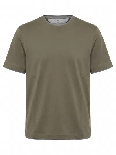Brunello Cucinelli T-shirt With Faux-layering In Green