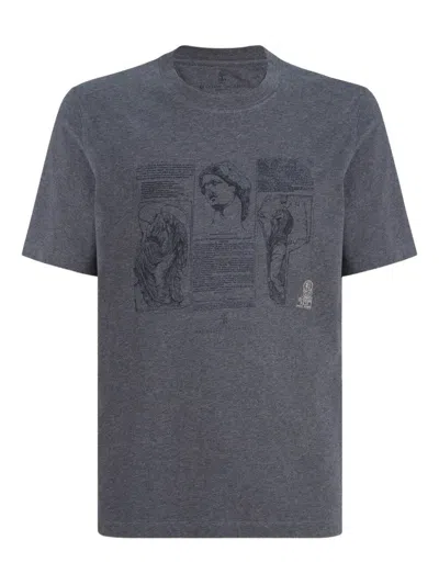 Brunello Cucinelli T-shirt With Print In Gray