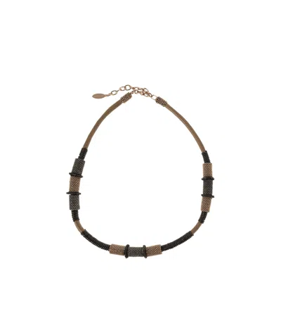 Brunello Cucinelli Tubular Necklace In Brown/silver