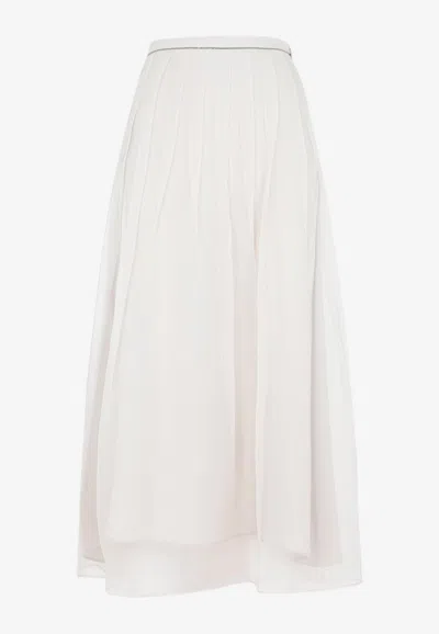 Brunello Cucinelli Tulle Midi Skirt In Silk In White