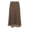 Brunello Cucinelli Women Brown Shiny Waistband Pleated Midi Skirt