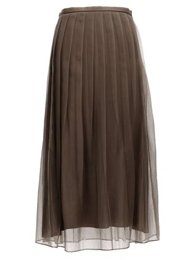 Brunello Cucinelli Tulle Skirt In Brown