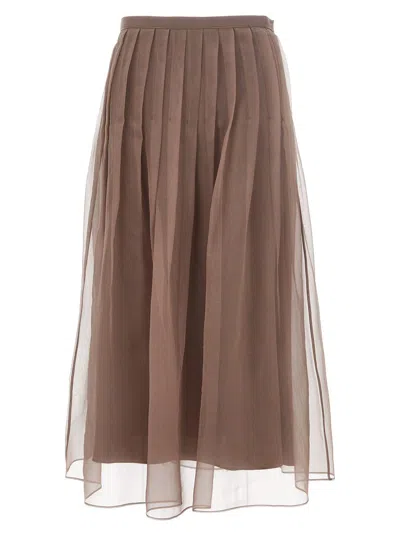 Brunello Cucinelli Tulle Skirt In Brown