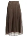 Brunello Cucinelli High-waisted Pleated Midi Skirt With Sheer Overlay