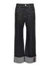 Brunello Cucinelli Women Crop Denim Trousers With Turn-ups In Blue