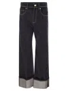 Brunello Cucinelli Women Crop Denim Trousers With Turn-ups In Dark Denim