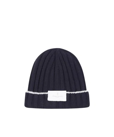 Brunello Cucinelli Turn-up Brim Ribbed Beanie In Blue