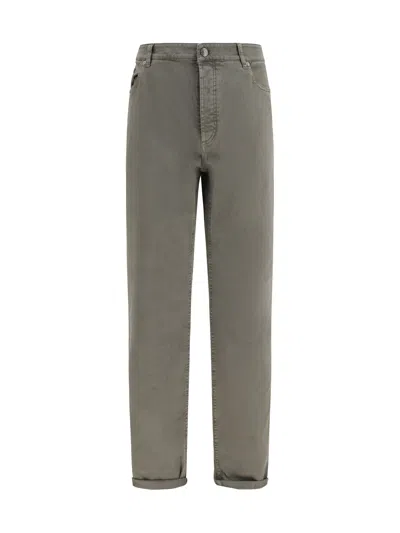 Brunello Cucinelli Turn-up Hem Cotton Trousers In Black