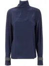 Brunello Cucinelli Turtle Neck Blouse In Blue