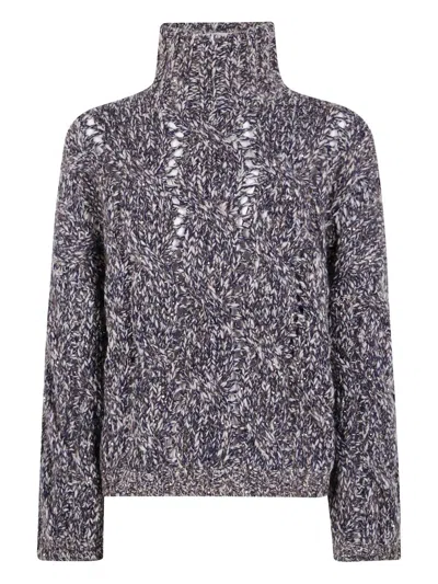 BRUNELLO CUCINELLI TURTLE NECK SWEATER,MGR372904 COJ57 BLUE BROWN WHITE