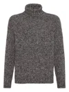 Brunello Cucinelli Textured Knit Turtleneck Sweater With Ribbed Finish In Brown