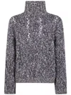 Brunello Cucinelli High Neck Textured Knit Sweater In Blue