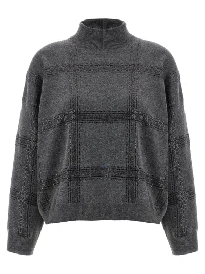 BRUNELLO CUCINELLI TURTLE-NECK SWEATER SWEATERS AND CARDIGANS GRAY