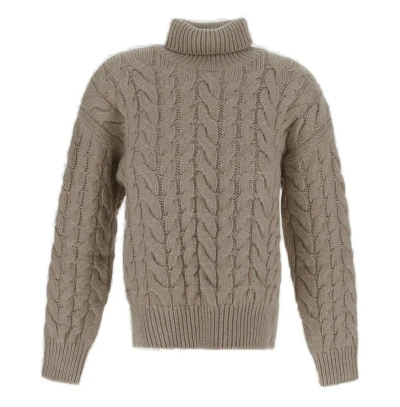 Brunello Cucinelli Turtleneck Braided Detailing Sweater In Beige