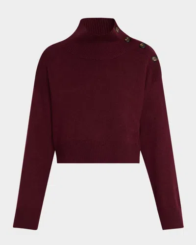 Brunello Cucinelli Turtleneck Button-shoulder Cashmere Crop Sweater In Brown