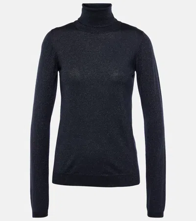 Brunello Cucinelli Turtleneck Cashmere-blend Top In Blue
