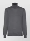 Brunello Cucinelli Turtleneck Fine Knit Long Sleeve Sweater In Gray