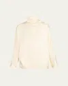 Brunello Cucinelli Turtleneck Fluid Silk Long-sleeve Blouse In White