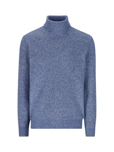 Brunello Cucinelli Turtleneck Knitted Sweater In Light Blue