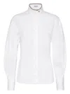 Brunello Cucinelli Stretch Cotton Poplin Shirt With Shiny Collar Detail Clothing In White