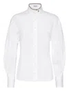 Brunello Cucinelli Stretch Cotton Poplin Shirt With Shiny Collar Detail Clothing In White