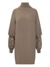 Brunello Cucinelli Turtleneck Sleeve-inserts Day Dress In Brown