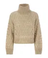 Brunello Cucinelli Women Dazzling Net Turtleneck Sweater Made Of Mohair And Wool Wispy In Brown