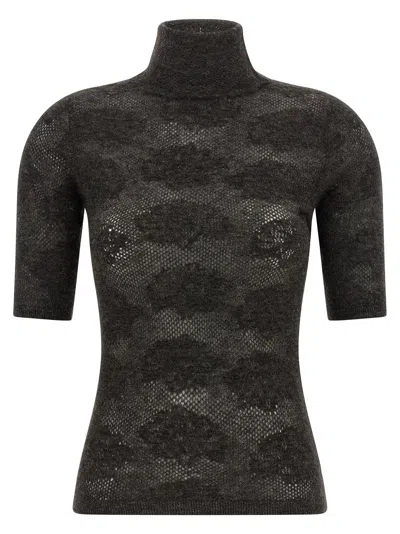 Brunello Cucinelli Openwork Short-sleeve Sweater In Brown