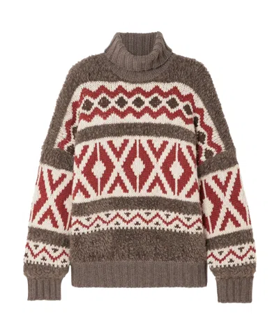 Brunello Cucinelli Paneled Jacquard-knit Wool And Cashmere-blend And Mohair-blend Turtleneck Sweater In Brown