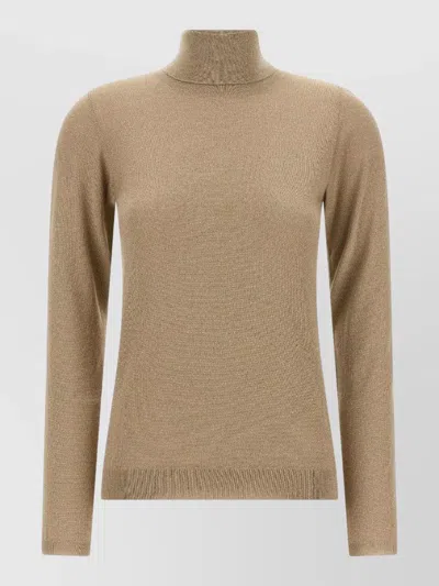 Brunello Cucinelli Turtleneck Sweater Cashmere Silk Sparkle In Brown