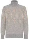 Brunello Cucinelli Geometric Jacquard Turtleneck Sweater In Grey