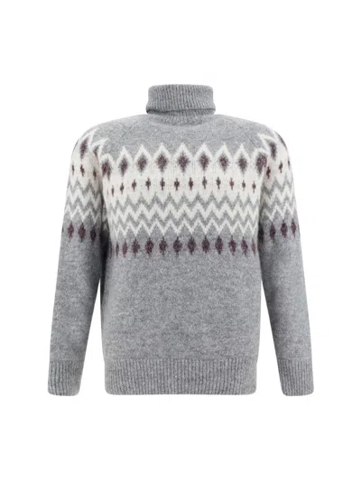 Brunello Cucinelli Jacquard-knit Fair Isle Rollneck Sweater In Grey