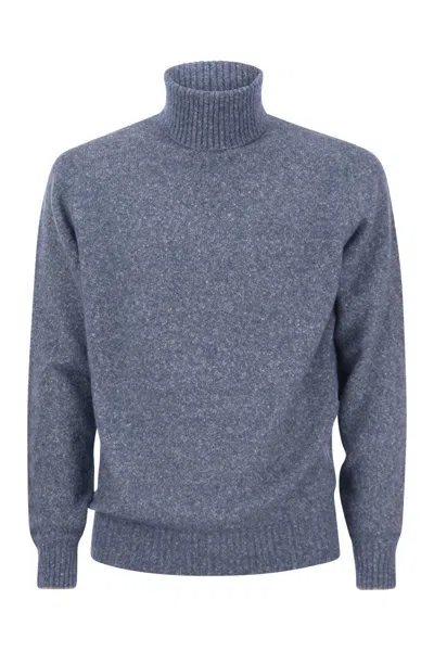 Brunello Cucinelli Turtleneck Sweater In Alpaca, Cotton And Wool In Blue