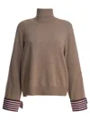 Brunello Cucinelli Turtleneck Sweater With Shiny Shirt Details In Brown