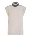 Brunello Cucinelli Keyhole Back Cap Sleeved Top In Gray