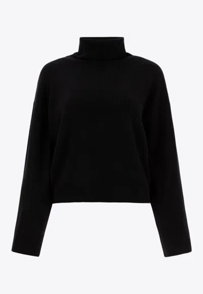 Brunello Cucinelli Turtleneck Wool Blend Sweater In Black