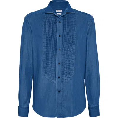 Brunello Cucinelli Tuxedo Shirt In Denim