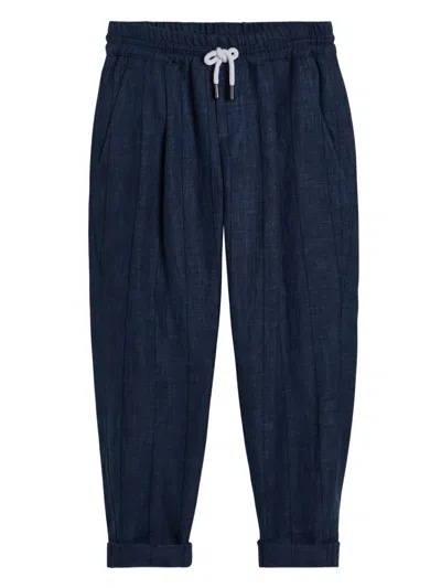 Brunello Cucinelli Kids' Tuxedo Trousers In Blue
