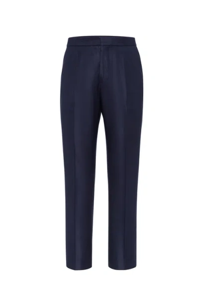 Brunello Cucinelli Tuxedo Trousers With Pleats In Navy Blue
