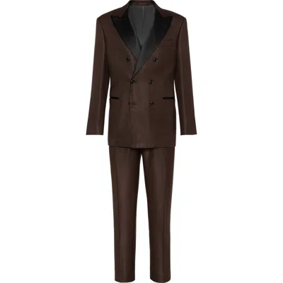Brunello Cucinelli Tuxedo With One-and-a-half-breasted Jacket In Brown