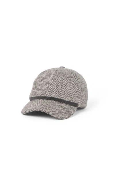 Brunello Cucinelli Tweed Baseball Cap With Monili In Brown