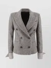 Brunello Cucinelli Tweed Double-breasted Blazer Featuring Side Pockets In Gray
