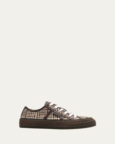 Brunello Cucinelli Tweed Leather-trim Sneakers In Brown