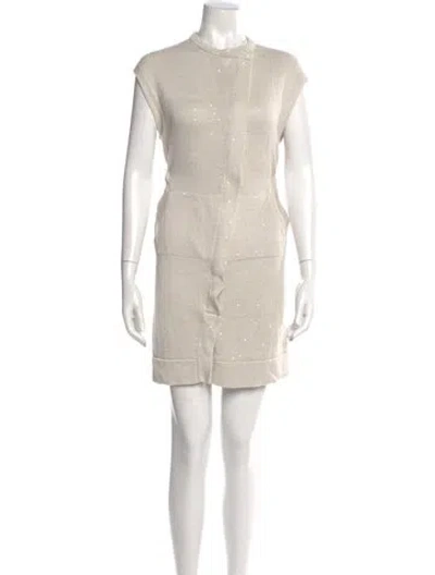 Pre-owned Brunello Cucinelli Tweed Pattern Mini Dress In Neutral